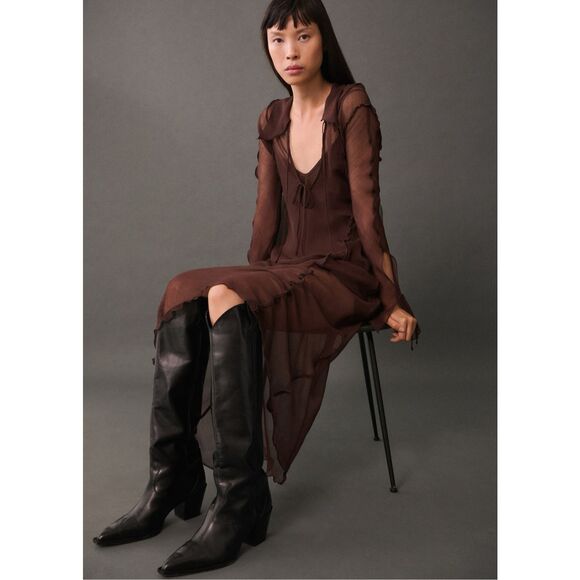 MNG BY MANGO $269 BLACK COWBOY LEATHER BOOTS 40 EUR NEW - Picture 3 of 9